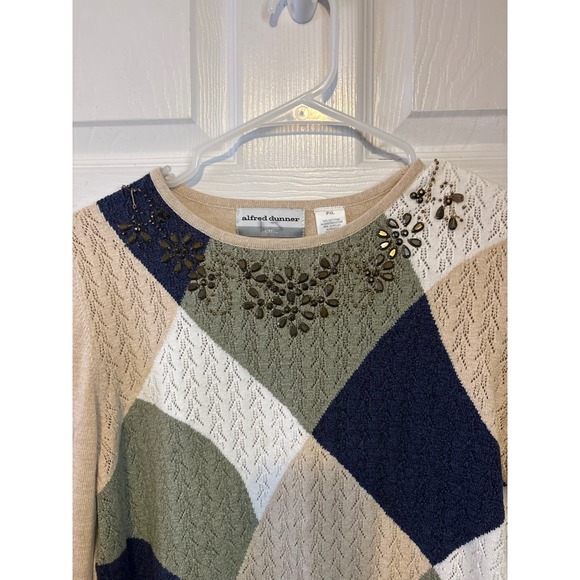 Alfred Dunner Petite Embellished Knit Patchwork Sweater Top Womens PXL J-0458 - Picture 2 of 4